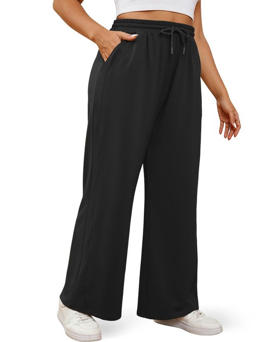 MK Shop Limited Plus Size Wide Leg Pants for Women Active Yoga Sweatpants Lounge High Waisted Drawstring Casual Loose Baggy Pants with Pockets Black