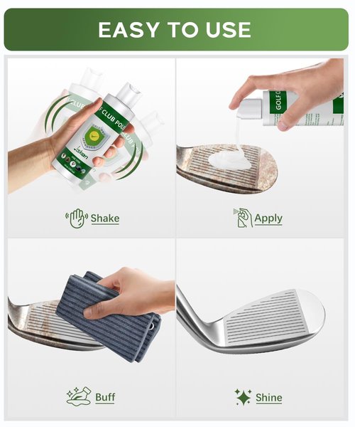 Jiskan Pro Golf Club Cleaning Kit with Golf Club Cleaner Brush and 10 Oz Golf Club Polish, Cool Golf Accessories Gifts for Men Unique Golf Stuff Golf Bag Accessories Golf Gear