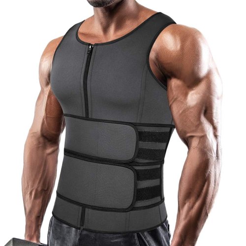 SHAPERIN Men Neoprene Sauna Zipper Waist Trimmer Vest Tank Top Trimmer Body Shaper with Two Adjustable Belts Large