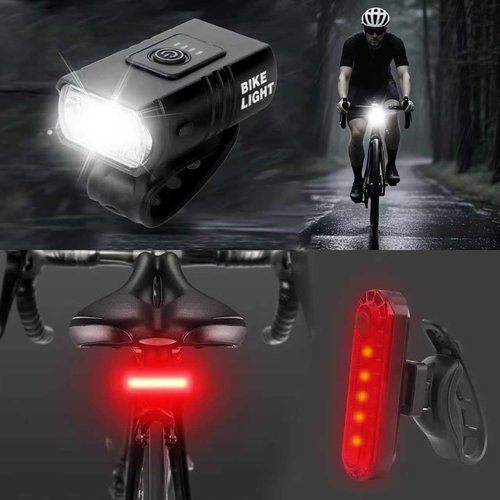 Heeykeey Bike Lights for Night Riding, USB Rechargeable Bicycle Headlight,Waterproof Bike Headlight and Tail Light, MTB Off-Road Cycling Commuting Black