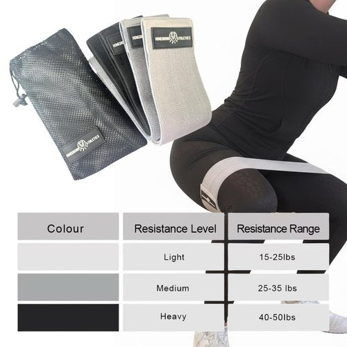 Homegrown Athletics Fabric Resistance Bands, Non-Slip Hip Circle Bands for Glute Workouts, Yoga, Set of 3 with mesh Carrying Bag. (Light, Medium, Heavy) (Black/Gray/Light Gray)