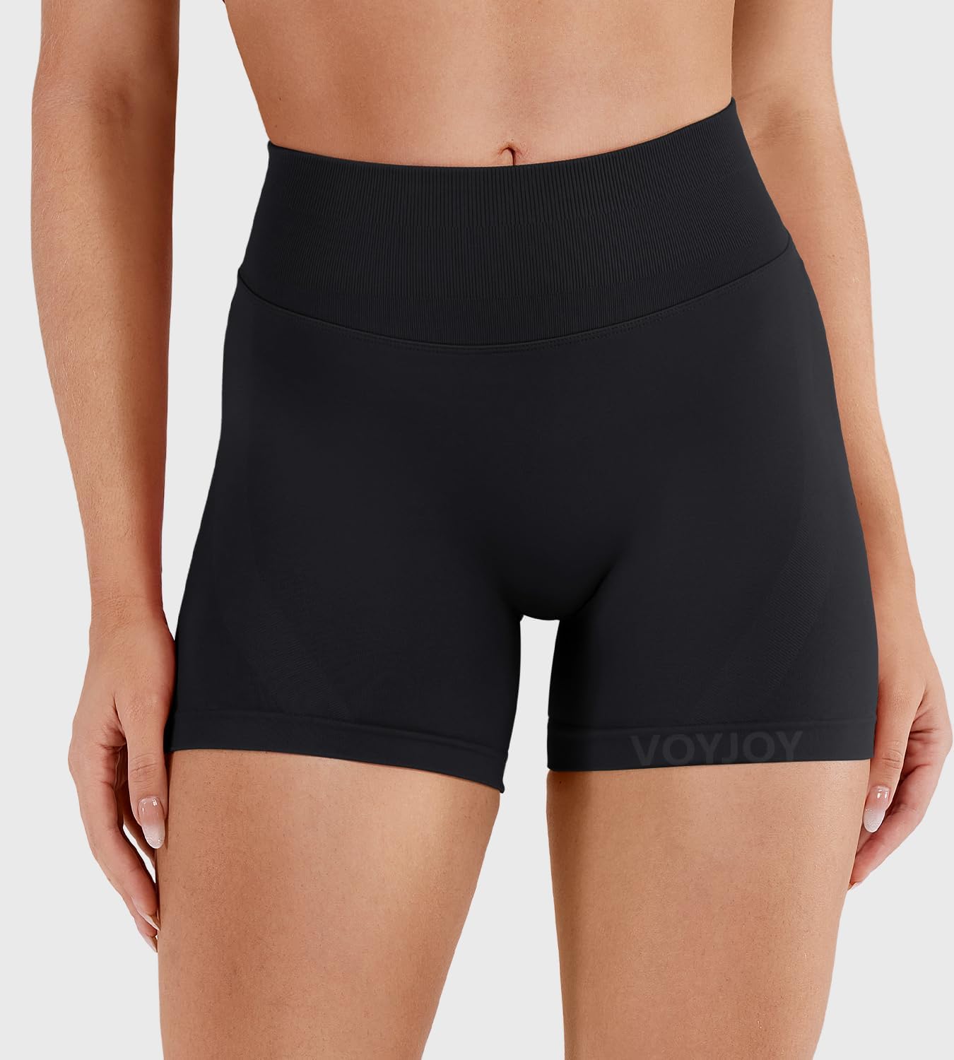 VOYJOY Women's Yoga Shorts - 4.5" Seamless Hidden Scrunch for Butt Lifting | No Front Seam Design