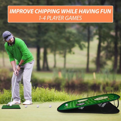 Clispeed Backyard Golf Cornhole Game – Foldable Golf Chipping Game for Backyard Office Indoor Outdoor, Includes Target, Chipping Mat, Foam Balls, Stakes and Carry Case