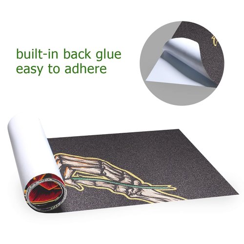 HUSSRITY Skeleton Hand Burning Rose Grip Tape - 9" x 33" Bubble Free Longboard Grip Tape Sheet - Easy Apply for Skateboards & Scooters