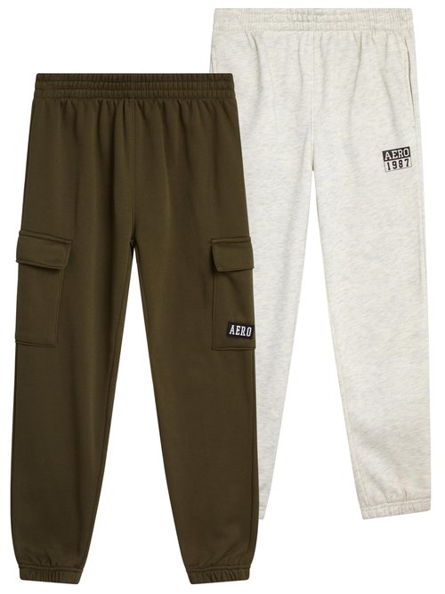 AEROPOSTALE Boys Sweatpants - 2 Pack Performance Fleece Boys Joggers with Side Pockets - Cozy Athletic Kids Pants (Size 8-16), Size 14-16, Grape Leaf/Oatmeal