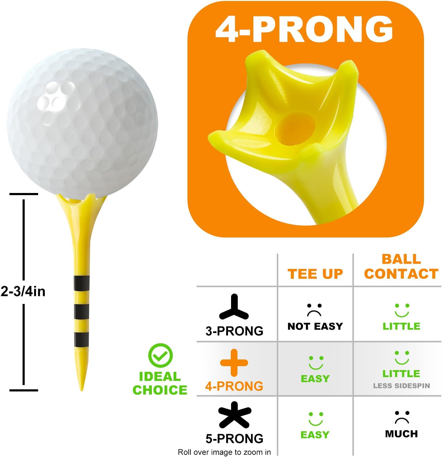 Professional Golf Tees by Skiennix - 100 Pack, Enhanced Durability & Stability | 3-1/4" & 2-3/4" Sizes