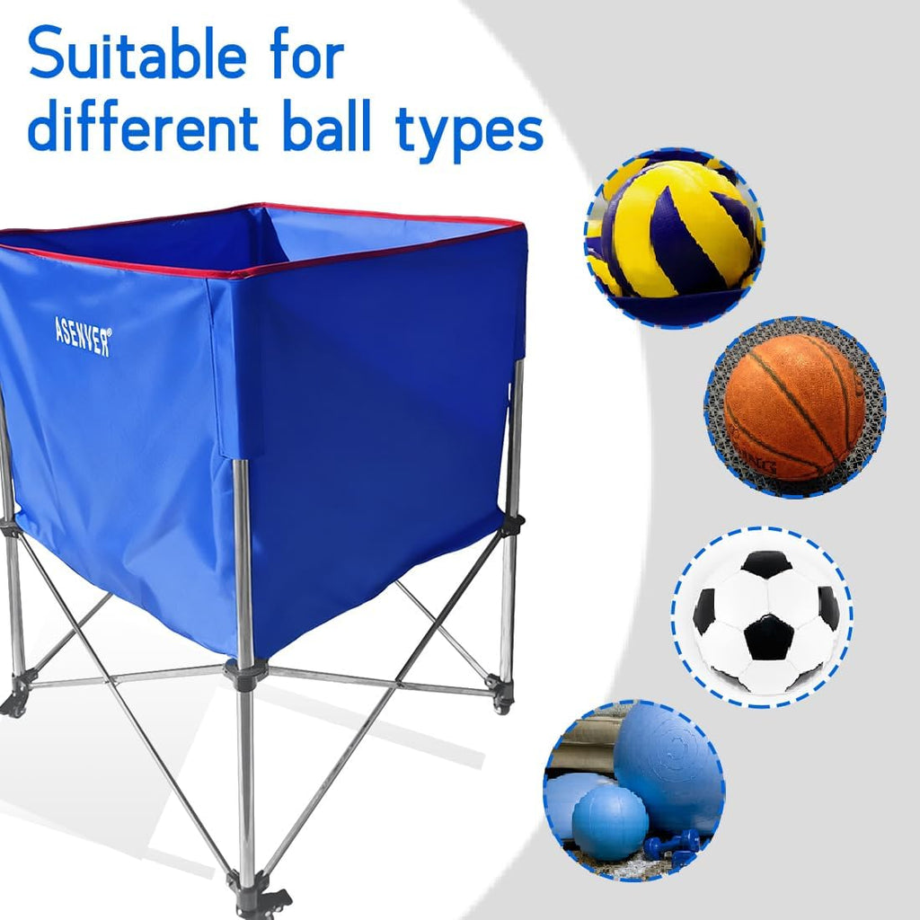 Skiennix Large Capacity Basketball Collecting Cart - Portable Volleyball Hopper with Lockable Wheels