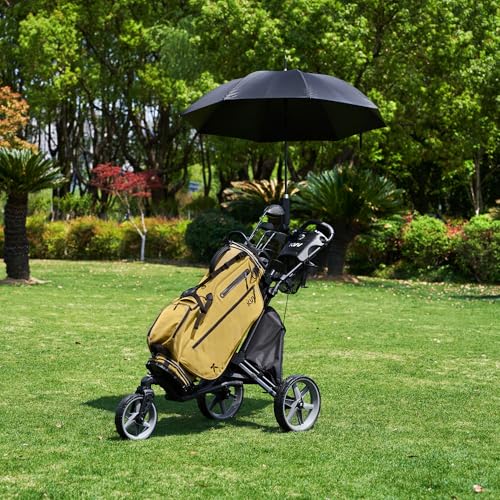 KVV 3-Wheel Golf Push Cart with 360° Swivel Front Wheel, Quick Fold & Umbrella Holder - Black/Charcoal