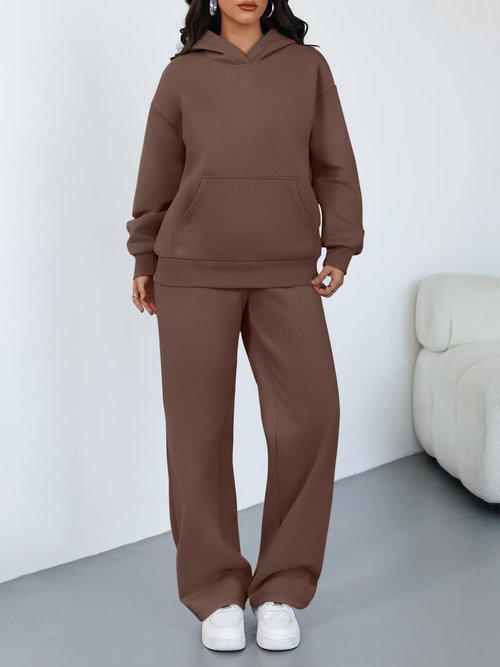 Trendy Queen 2 Piece Lounge Sweat Sets Plus Size Fall Fashion Matching Sweatsuits Wide Leg Pants Travel Outfit Winter Clothes Brown M