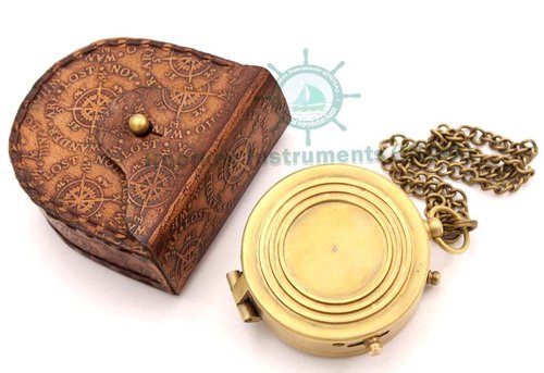 Pocket Brass Compass, Nautical Navy Compass for Camping, Travelling, Hiking, Boating, Gifting Compass for Wedding, Birthday, Anniversary, Valentine’s Day for Loved Ones with Imprinted Leather Case