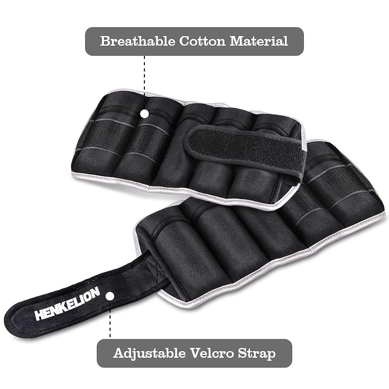 Adjustable Ankle Weights 4 lbs (2 x 2 lb) - Henkelion Set for Arms & Legs, Velcro, Breathable Cotton