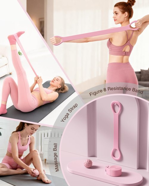 Pilates kit for Home, 12 Inch Pilates Ring and Ball Set，Pilates Equipment with 3 Fabric Resistance Bands, Massage Ball, Pilates Starter Kit for Strength, Toning, Including Workout Guide(Pink)