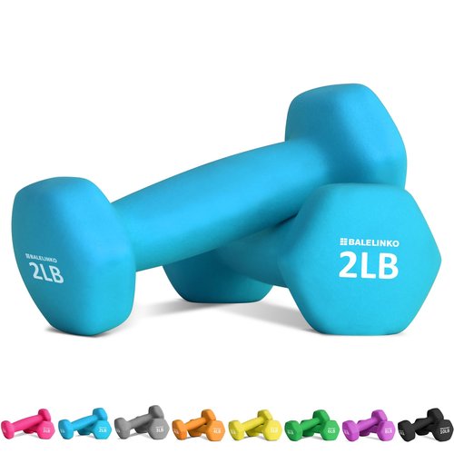 Balelinko Home Gym Equipment Workouts Strength Training Weight Loss Pilates Weights Yoga Sets Free Weights for Women, Men, Seniors and Youth, 2LB Blue, Pair