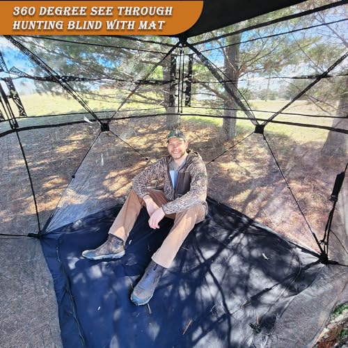 FUNHORUN 3-4 Person Pop Up Hunting Blind with 360 See-Through Panels & Waterproof Floor Mat