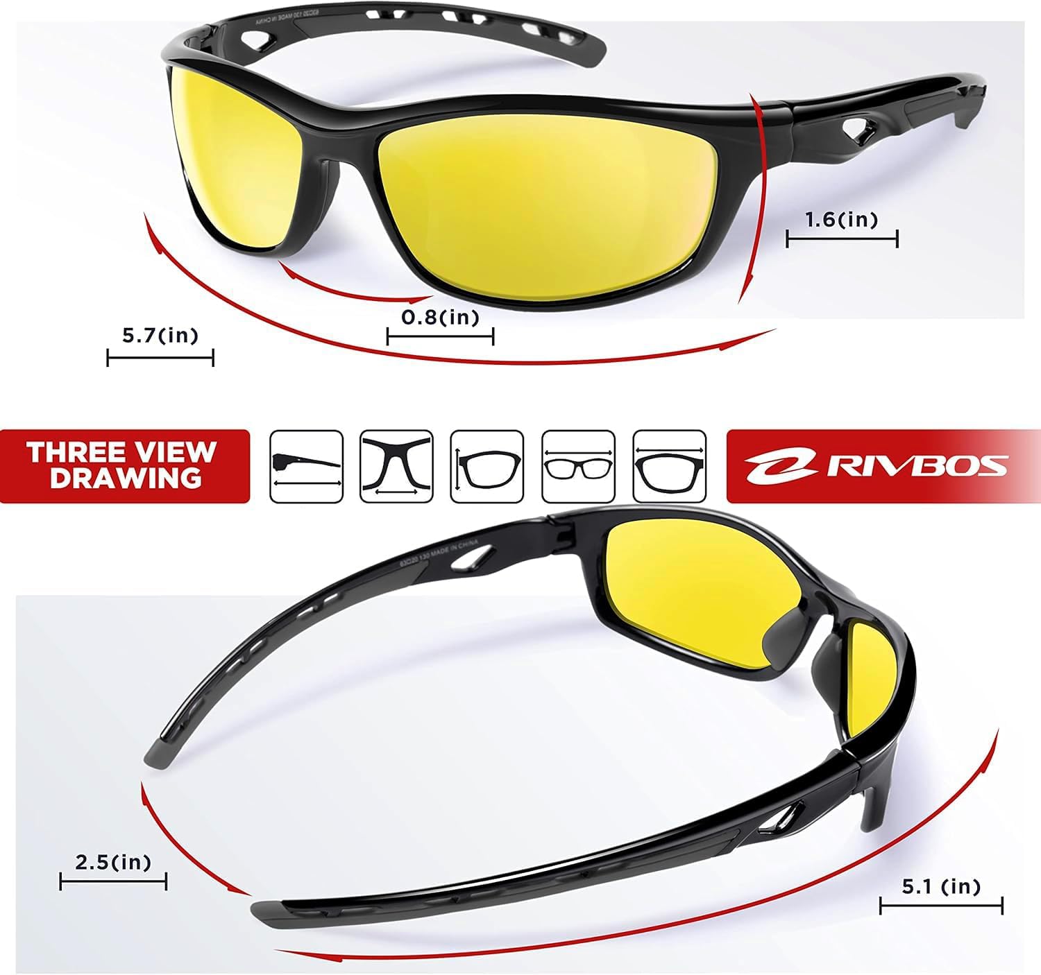 RIVBOS Polarized Sunglasses for Men & Women - UV Protection Sports & Fishing Shades | RB833 Model