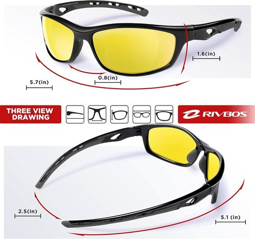 RIVBOS Night Vision Driving Glasses Anti Glare HD Yellow Tinted Sunglasses for Men Women RB833