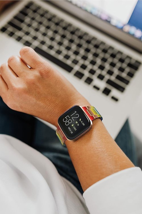 BAIHUIAM Band Compatible with Fitbit Versa/Versa 2 /Versa Lite Bands Women, Aluminum Metal Band Colorful Replacement Wristband for Fitbit Versa 2, Rainbow