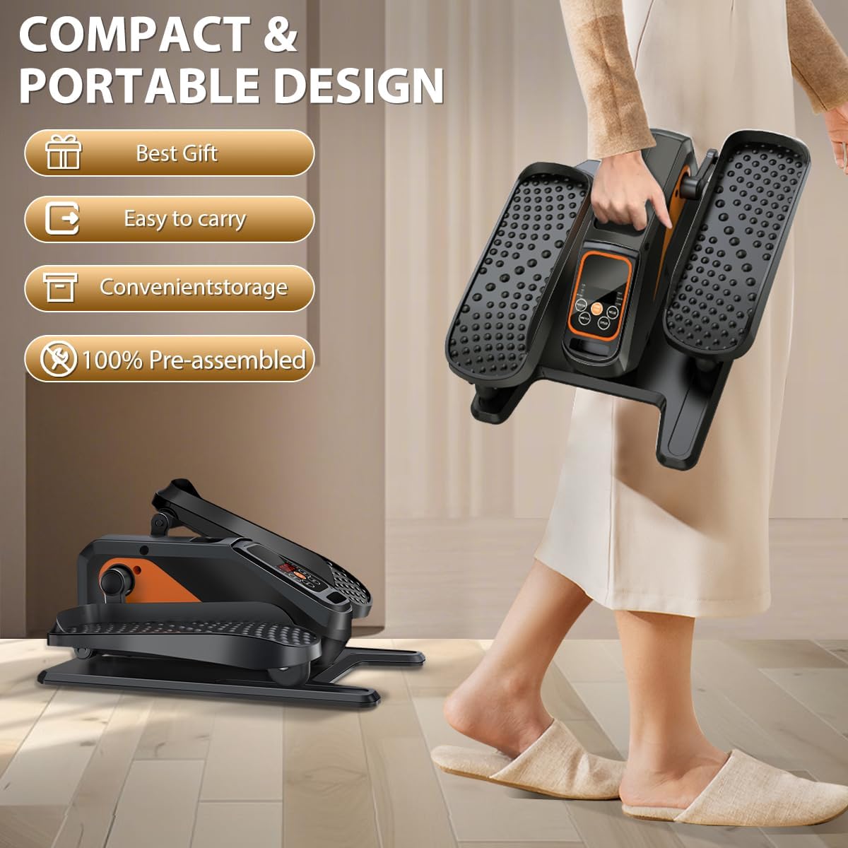 Under Desk Elliptical Machine by As Seen on TV - Quiet, Portable Exerciser with 15 Speeds & Remote Control