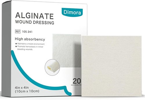 Dimora Calcium Alginate Wound Dressing - Soft, Highly Absorbent 4'' x 4'' Sterile Bandages | 20 Count