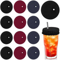 Reusable Scrunchie Drink Covers 12Pcs with Straw Hole – Dark Colors (Black, Navy, Dark Red) for Cups & Glasses