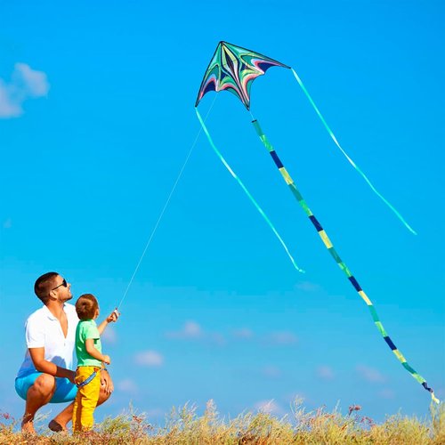 Kite Large Delta Kites - Easy to Fly Rainbow Design for Kids & Adults | Durable Beach Kite with Tangle-Free Line