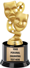 Crown Awards Drama Trophies with Custom Engraving, 7.25" Personalized Gold Drama Masks Trophy On Deluxe Round Base 1 Pack Prime