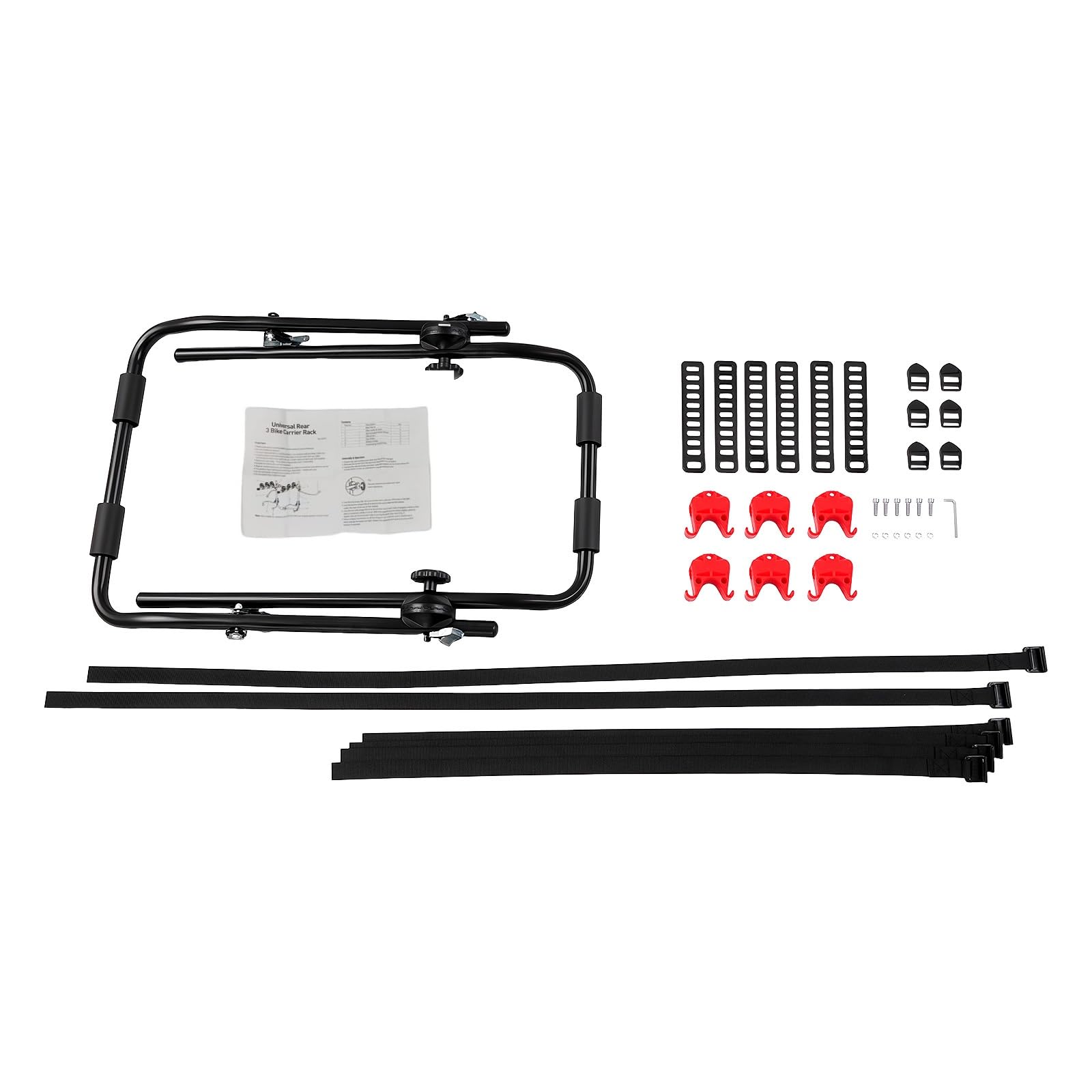 DOONARCES Car Bicycle Rack 3-Bike, Vehicle Trunk Mount Bike Rack F Frame Foldable Bicycle Carrier Holder for Most Cars SUV Sedan Hatchback Minivan, 88lbs Load, Black+Red