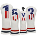 Golf Club Covers, 4pcs Premium PU Leather Golf Club Head Covers for Woods and Driver Fairway Hybrid, USA Flag Patriotic Golf Head Covers for Men and Women - Fits Most Golf Clubs(White)