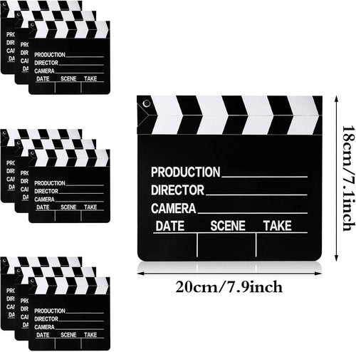BBTO Movie Film Clap Board - 10 Pieces, 7x8 Inch Writable Director's Clapper for Action Scenes | Black & White
