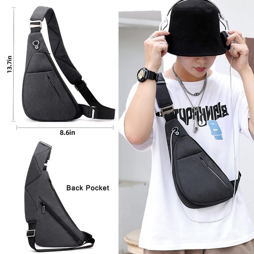 Sling Bag Slim Waterproof Shoulder Backpack For Travel Hiking Anti-Thief Crossbody Chest Daypack Personal Pocket Bag (Black for Left Hand User)