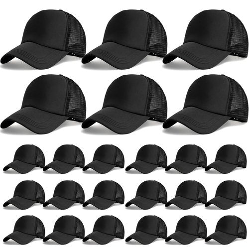 24 Pcs Batch Trucker Hats Bulk Beach Hats for Men Mesh Back Ball Cap Rugged Classic Baseball Trucker Cap for Men and Women (US, Alpha, One Size, Black 24 Pack)