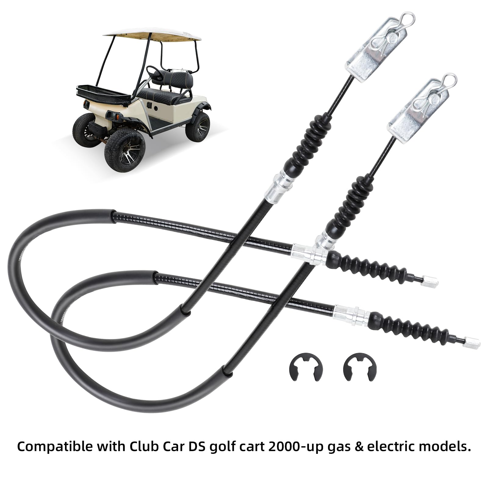 Roykaw Golf Cart Brake Cable Kit Compatible with Club Car DS 2000-up Gas & Electric, Brake Cable for Drive & Passenger Side, w/Mounting Component, OEM# 102022101, 1019907