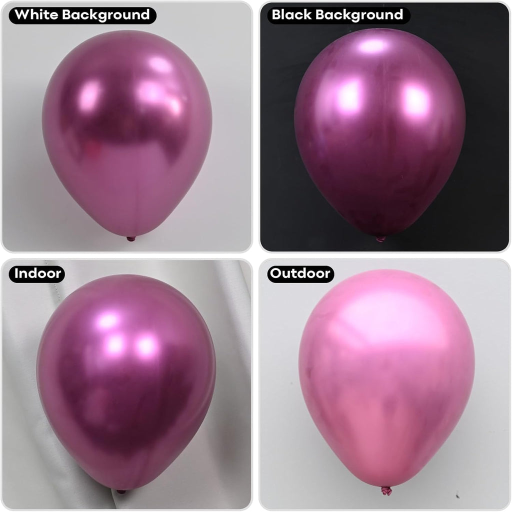 Togvu Chrome Hot Pink Balloons - Metallic Fuchsia Balloon Garland Kit | 123 Pack in 5, 10, 12, 18 Inch Sizes for Birthday & Wedding Decor