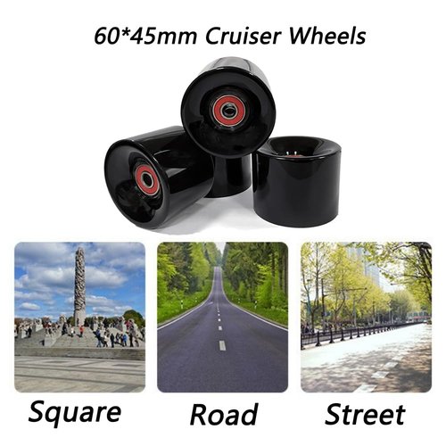 LOOEEL 60mm Cruiser Wheels 80A Contains ABEC-9 Bearings and Spacers,Skateboard Riser Pads,Skateboard Hardware Screws Bolts,fit for Your Cruiser Skateboards,Penny Board -Black