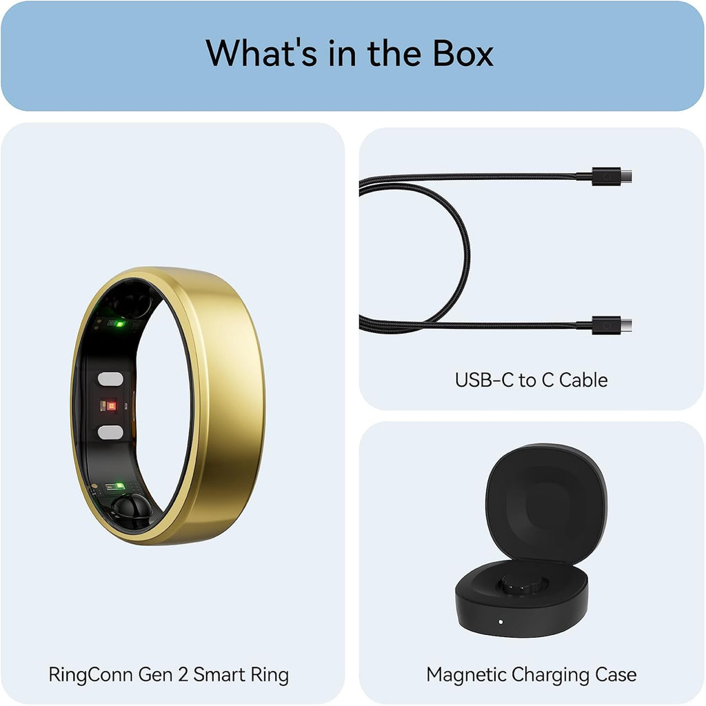 RingConn Gen 2 Smart Ring - Sleep Apnea Monitoring, 12-Day Battery Life | Heart Rate & Stress Tracker (Gold, Size 10)