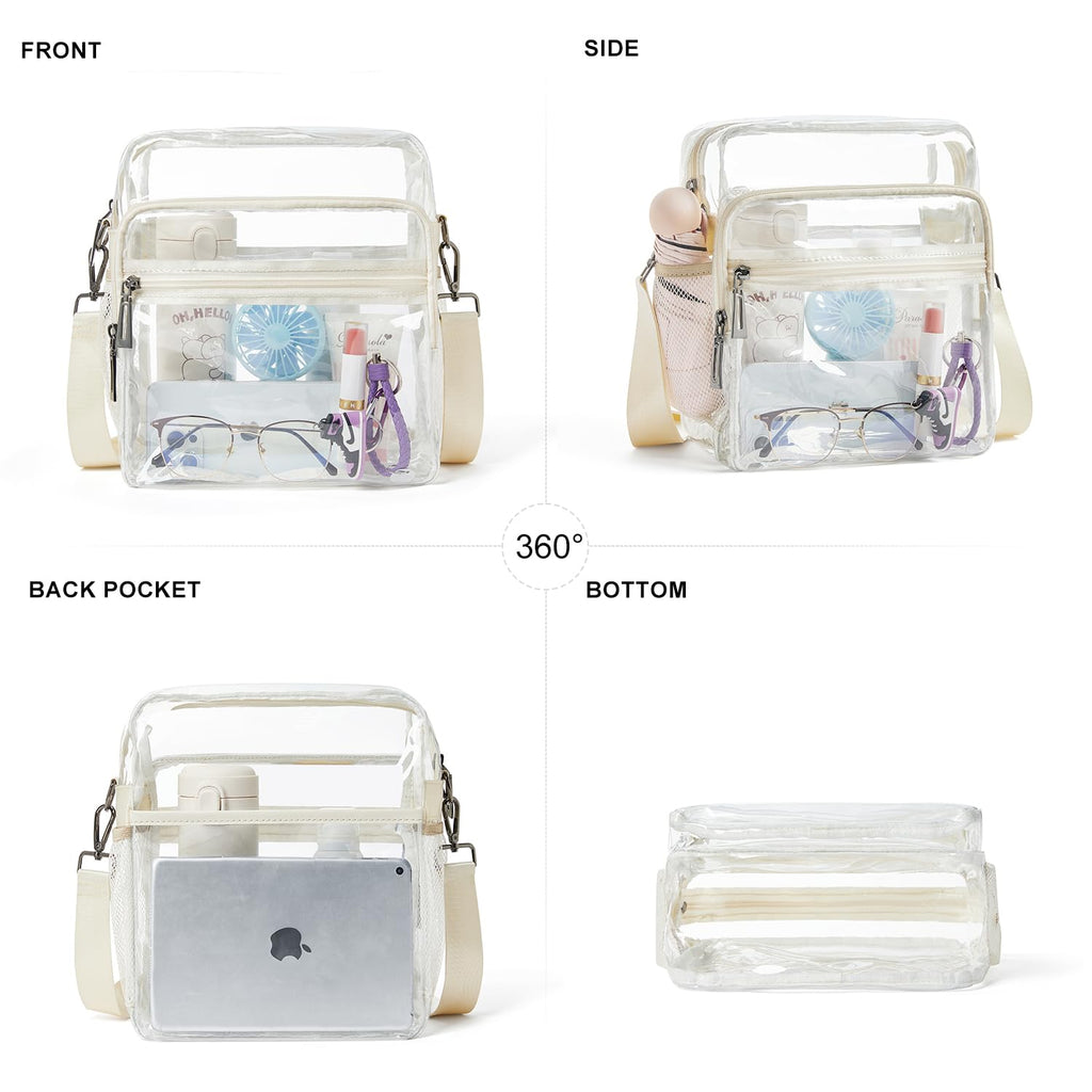 LATMAP Clear Bag for Stadium Events 12x6x12 Clear Purse with 3-Zipper Pockets Crossbody Handbag Tote for Concerts Sports