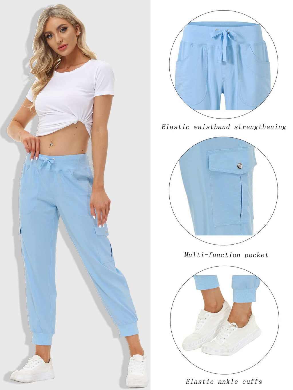 MoFiz Summer Cargo Pants for Womens Quick Dry Outdoor Casual Travel Lounge Hiking Pant Running Joggers Sweatpants with Pockets Wathet XS