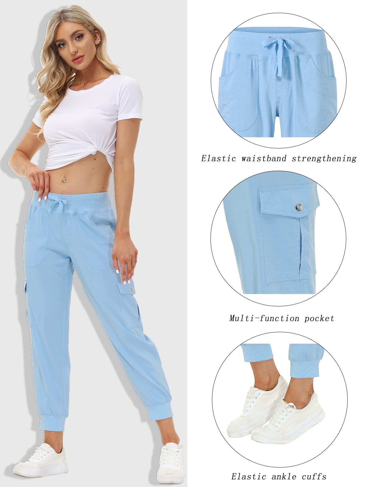 MoFiz Summer Cargo Pants for Womens Quick Dry Outdoor Casual Travel Lounge Hiking Pant Running Joggers Sweatpants with Pockets Wathet XS