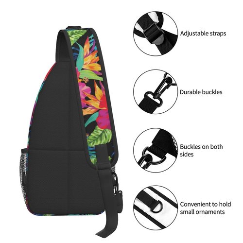 Tropical Hawaiian Flower Sling Bag Crossbody Travel Hiking Chest Backpack Shoulder Daypack for Men Women