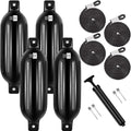 VIVOHOME 6.5x24 Inch Vinyl Ribbed Boat Fenders - Black, 4 Pack with Ropes & Pump