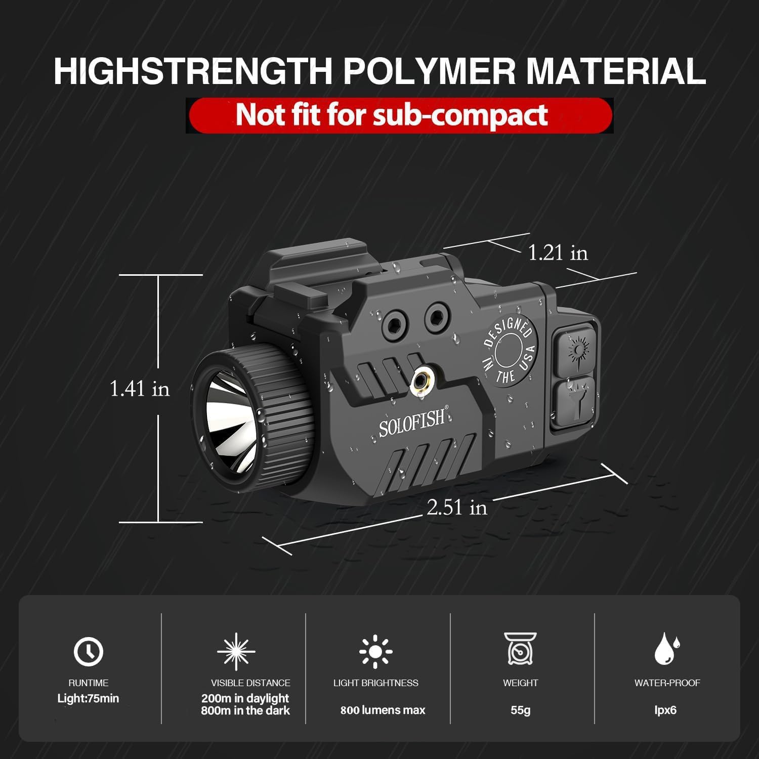 Solofish Pistol Light Laser Combo - 800lm Adjustable Shockproof Blue Laser Sight | Rechargeable with Strobe Function
