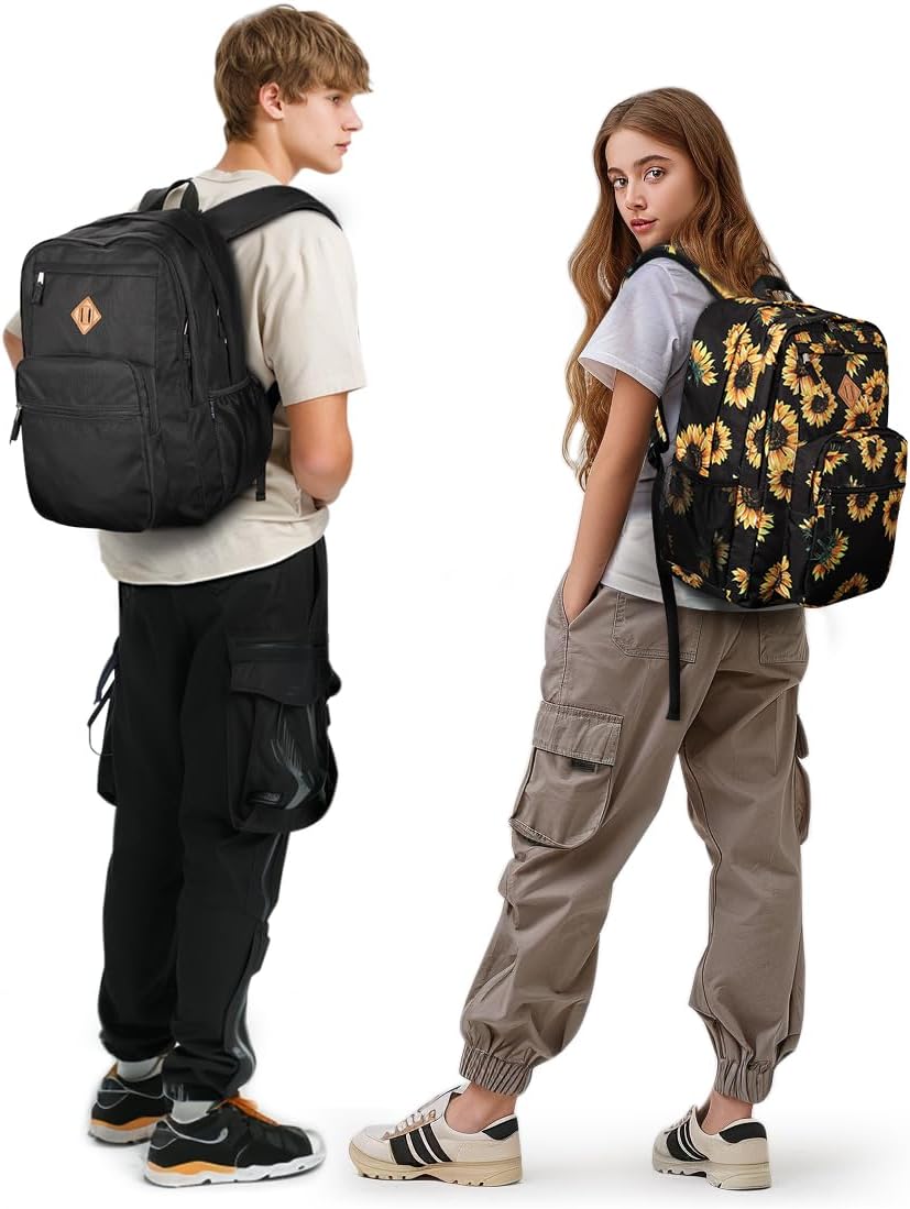 ZORFIN 26L Black Backpack - Water Resistant College & Travel Bookbag for All-Day Comfort