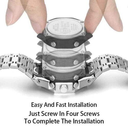 Ga2100 Watch Strap Case Mod Kit Parts,Black Smooth Metal Case Modify Custom Replace Silicone Watch Band Strap Compatible With Casio G shock Ga-2100/Ga-2110/GA-B2100 (White Silicone Band)