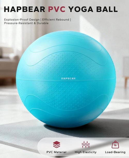 HAPBEAR Exercise Ball - Anti-Burst Yoga & Pilates Ball for Core Training | 22''/26''/30'' Sizes, Includes Quick Pump & 3 Resistance Bands