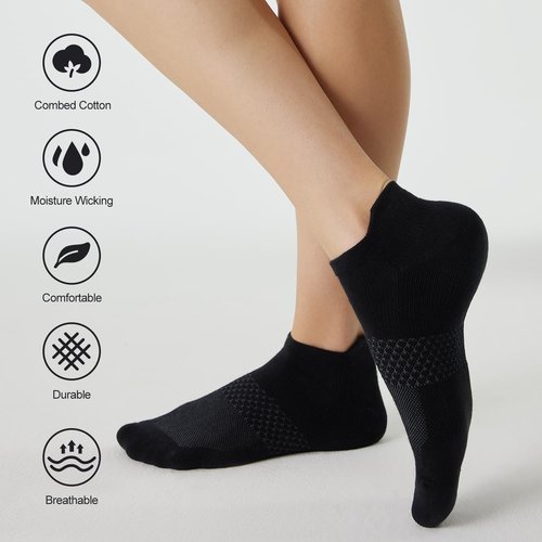 CS CELERSPORT Women's Ankle Running Socks - Cushioned Athletic Design | 5 Pairs, Comfortable Fit