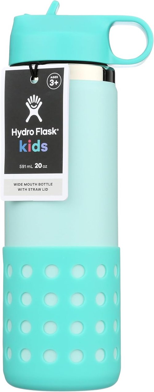 Hydro Flask 20 Oz Kids Wide Mouth Water Bottle - Straw Cap & Boot Included