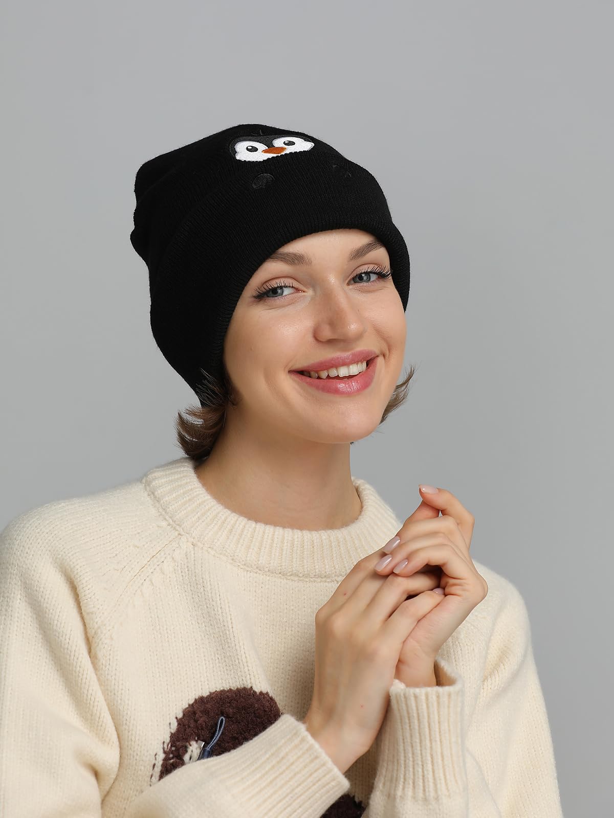 Penguin Gifts Beanie Hat for Women Men Penguin Lovers Funny Embroidered Cute Animal Knit Birthday Christmas Stocking Stuffers Decorations Gifts Stuff Decor Accessories Black