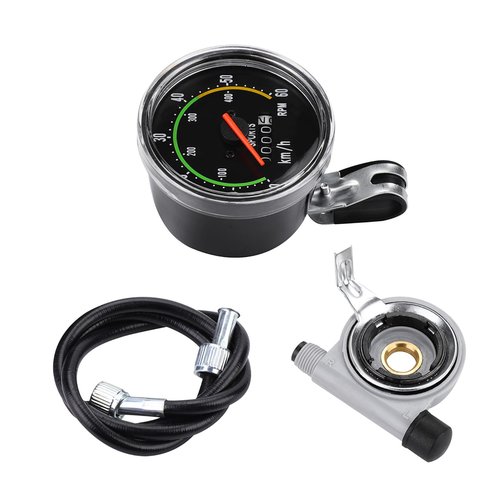 HilBeliFU Analog Bike Speedometer, Mechanical Bike Odometer, Aluminum Alloy Bicycle Odometer with 80cm Cable for 26in, 27.5in, 28in, 29in Outdoor Cycling Tricycle, 4.3x3.1x3.1in