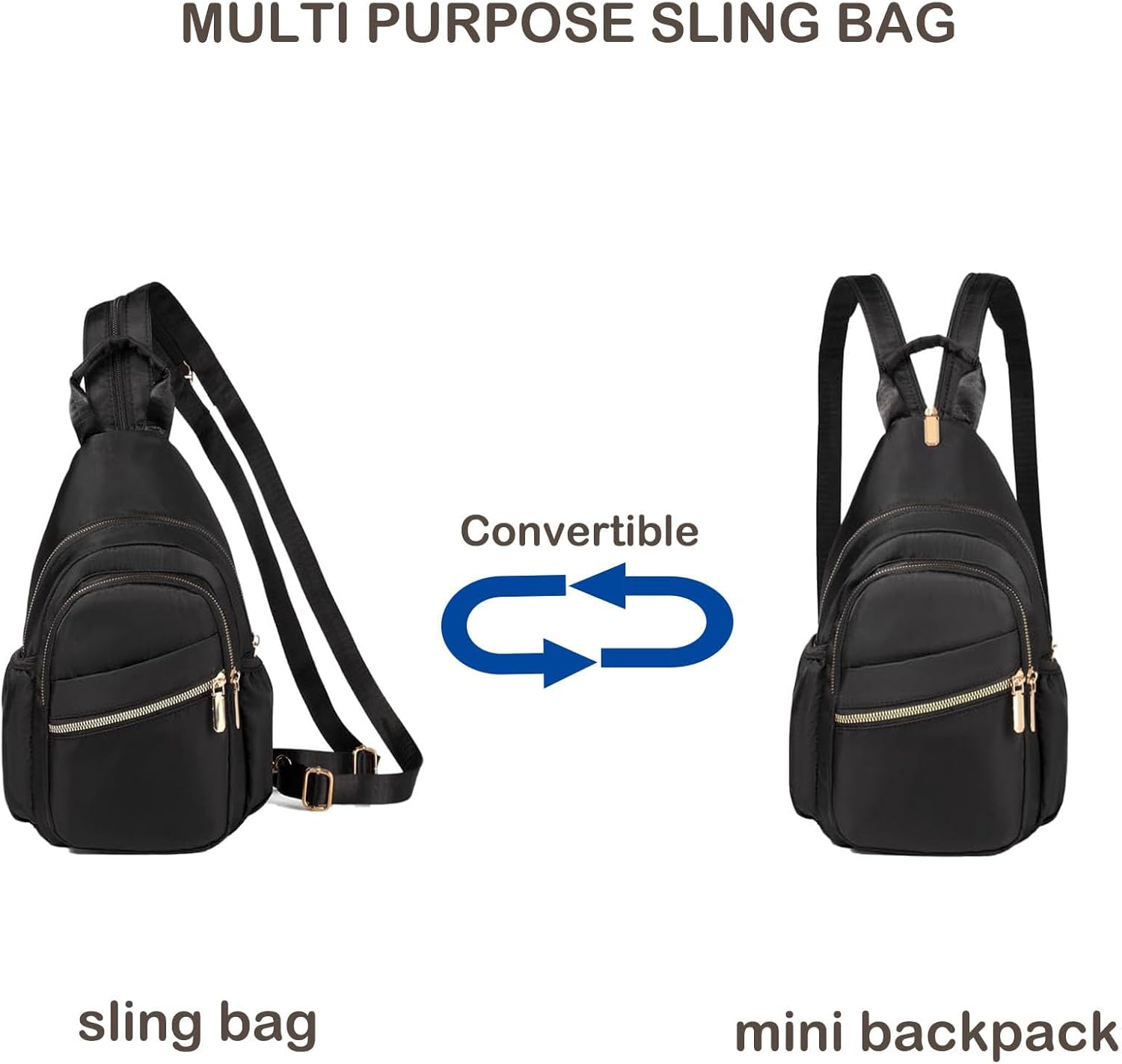 Xsecnua Crossbody Sling Bag - Mini Convertible Backpack for Women | Ideal Travel Daypack