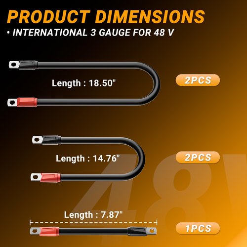 CLUBRALLY Club Car Precedent Battery Cables Set 48 Volt 3 Gauge for 2008-Up Golf Cart with Six 8V Batteries
